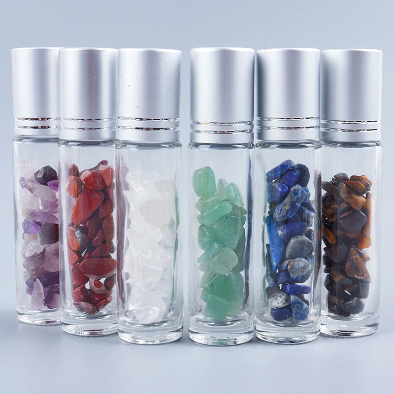 Crystal Jade Ball Roller Bottle Essential Oil Crushed Stone Natural Amethyst Healing Sphere Massage Around the Eyes Face Care