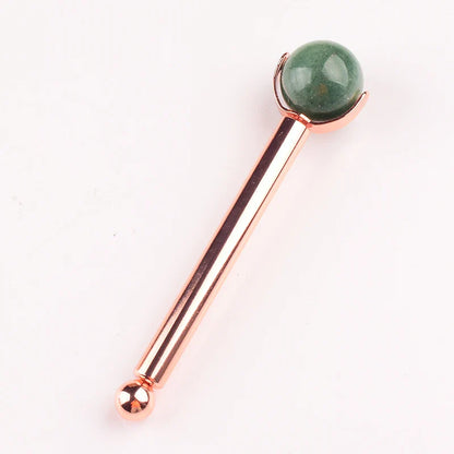 25 MM Natural Stone Ball Face Roller Massage Facial Care Health Eye Head Rose Quartz Crystal Acupuncture Aluminum Wand Massager