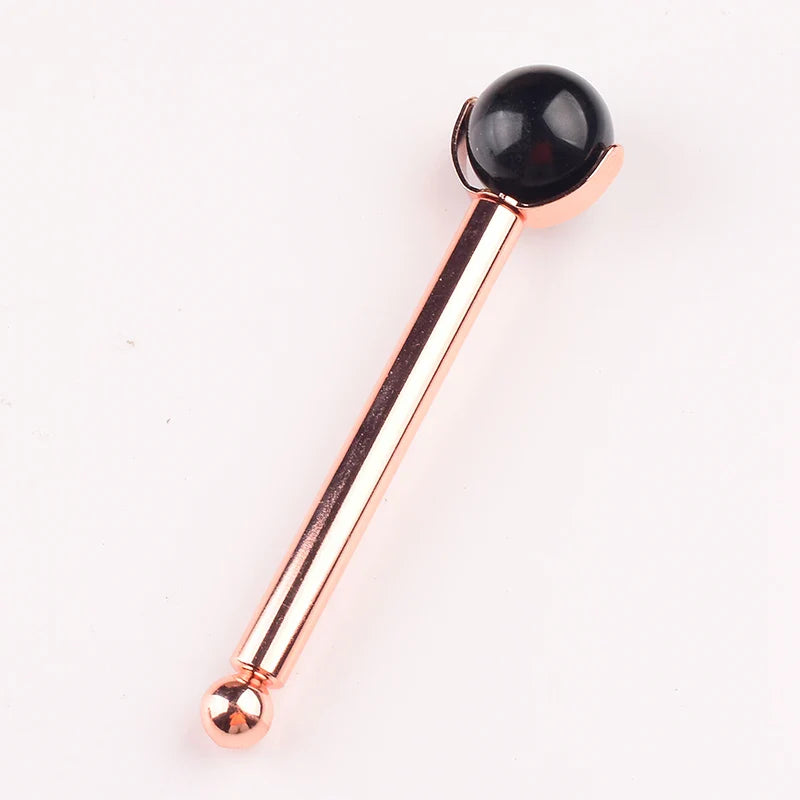 25 MM Natural Stone Ball Face Roller Massage Facial Care Health Eye Head Rose Quartz Crystal Acupuncture Aluminum Wand Massager