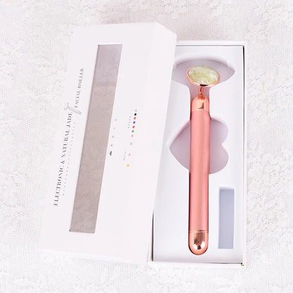 Natural Stone Rose Gold Electric Roller Original Amethyst Quartz Jade Big Frequency Eye Massage Face Care Neck Detox Beauty Tool