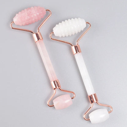 Rose Gold Sawtooth Face Roller Gua Sha Tool Massage Set Natural Jade Acupuncture Scraping Body Healing White Stone Massager Care