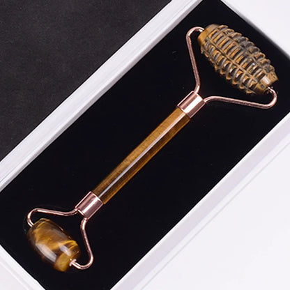 Rose Gold Sawtooth Face Roller Gua Sha Tool Massage Set Natural Jade Acupuncture Scraping Body Healing White Stone Massager Care