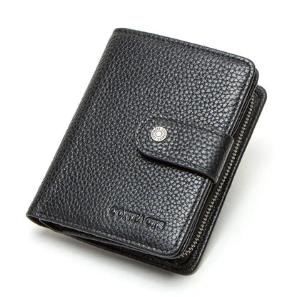 CONTACT'S Genuine Leather Short Wallets for Men RFID Vintage Coin Purse Card Holder Male Money Clip Women‘s Wallet Bag Handbag