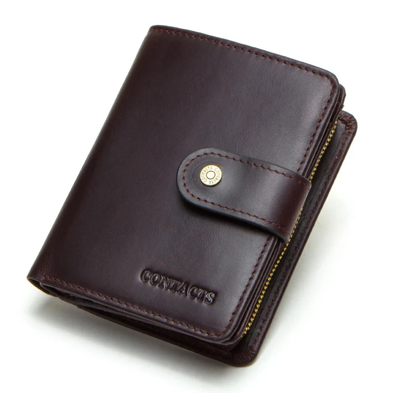 CONTACT'S Genuine Leather Short Wallets for Men RFID Vintage Coin Purse Card Holder Male Money Clip Women‘s Wallet Bag Handbag