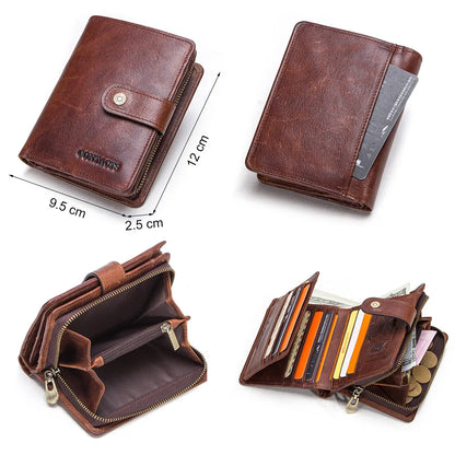 CONTACT'S Genuine Leather Short Wallets for Men RFID Vintage Coin Purse Card Holder Male Money Clip Women‘s Wallet Bag Handbag