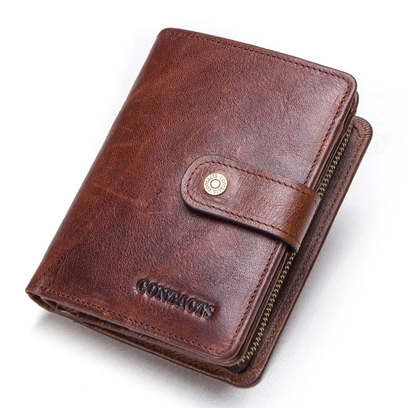 CONTACT'S Genuine Leather Short Wallets for Men RFID Vintage Coin Purse Card Holder Male Money Clip Women‘s Wallet Bag Handbag
