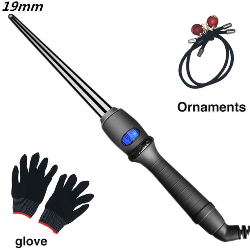 LCD  curlers conical curling iron single tube ceramic glaze pear flower cone electric hair curly hair