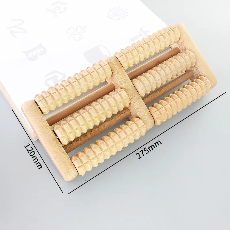 Wooden Foot Massage Roller Big Five-row Wooden Foot Massager Stimulating Acupoint Feet Plantar Fasciitis Roller Reflexology