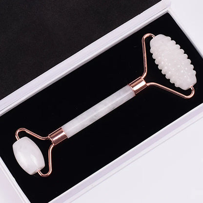 Rose Gold Sawtooth Face Roller Gua Sha Tool Massage Set Natural Jade Acupuncture Scraping Body Healing White Stone Massager Care
