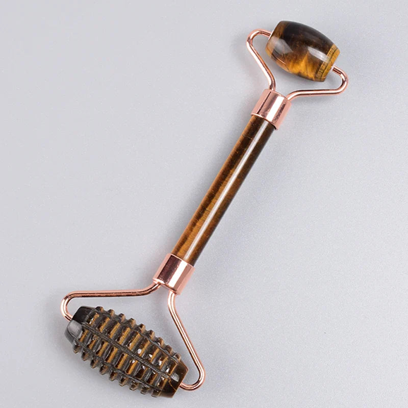 Rose Gold Sawtooth Face Roller Gua Sha Tool Massage Set Natural Jade Acupuncture Scraping Body Healing White Stone Massager Care