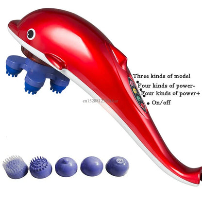Electric Dolphin Massager Stick Back Massage Hammer Vibration Infrared Body Roller Cervical Vertebra Massager Device
