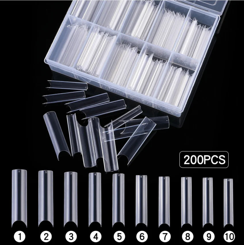 XXL Long Straight Square Shape Tips for Acrylic False Nail with Box Extra Long XL C Curve Tips Half Cover Nail Tip Manicure Tool