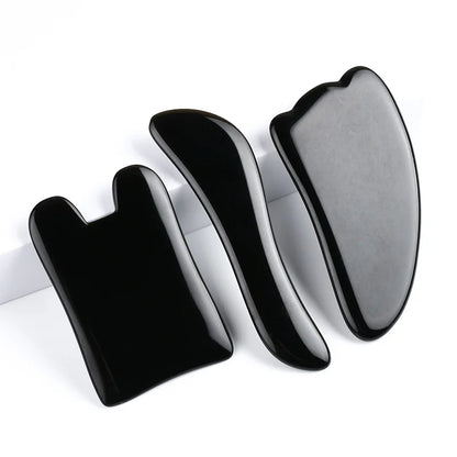 3pcs Black Obsidian Gua Sha Roller Set Facial Lift Massager Jade Stone Skin Scraper Body Anti-cellulite Relax Acupuncture Tools