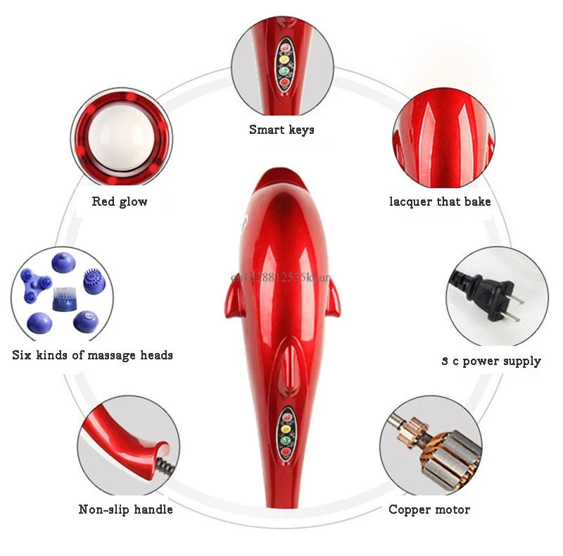 Electric Dolphin Massager Stick Back Massage Hammer Vibration Infrared Body Roller Cervical Vertebra Massager Device