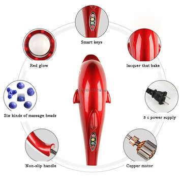 Electric Dolphin Massager Stick Back Massage Hammer Vibration Infrared Body Roller Cervical Vertebra Massager Device