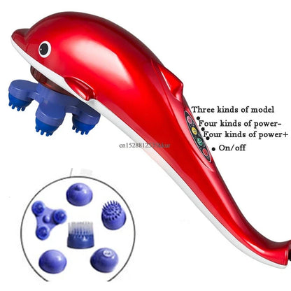 Electric Dolphin Massager Stick Back Massage Hammer Vibration Infrared Body Roller Cervical Vertebra Massager Device