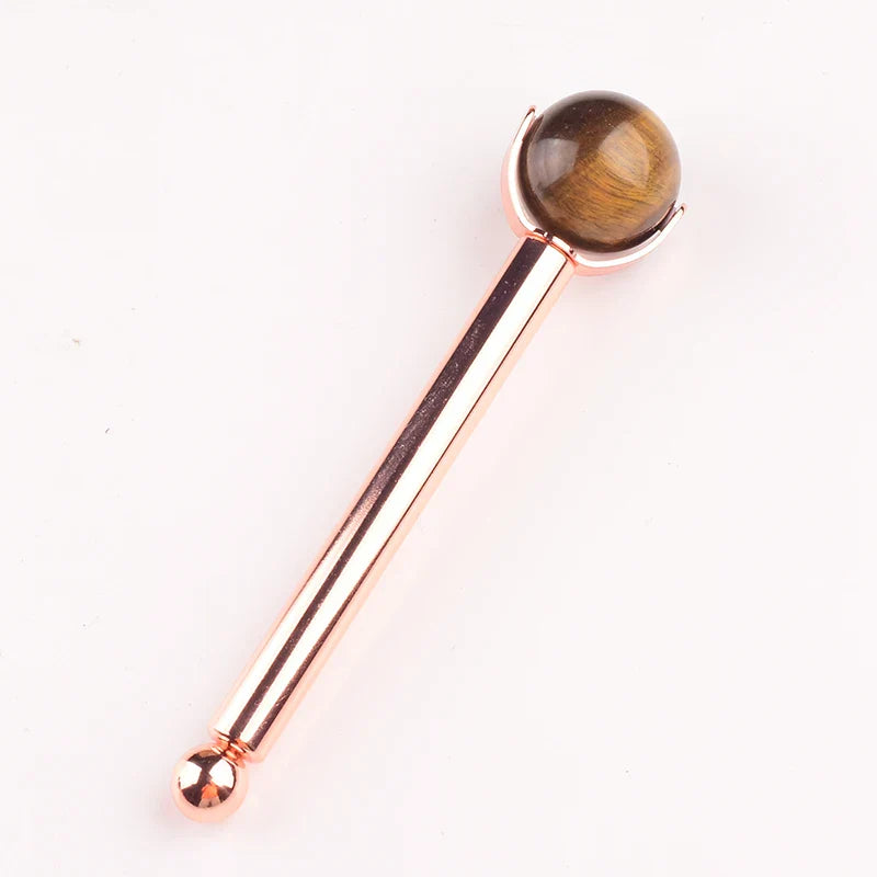 25 MM Natural Stone Ball Face Roller Massage Facial Care Health Eye Head Rose Quartz Crystal Acupuncture Aluminum Wand Massager