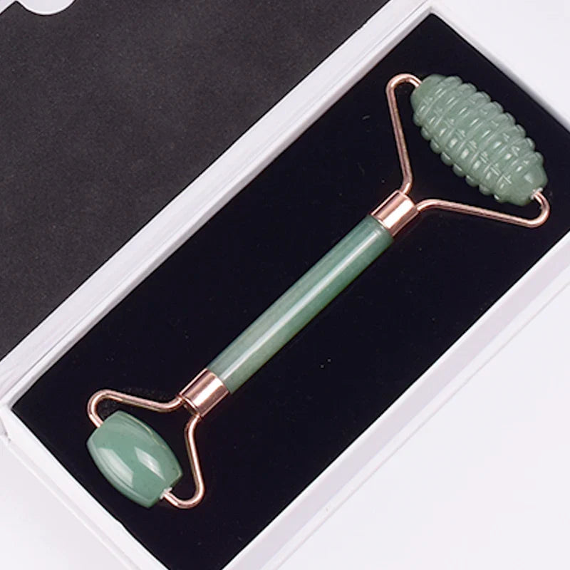 Rose Gold Sawtooth Face Roller Gua Sha Tool Massage Set Natural Jade Acupuncture Scraping Body Healing White Stone Massager Care