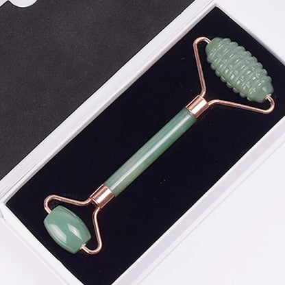 Rose Gold Sawtooth Face Roller Gua Sha Tool Massage Set Natural Jade Acupuncture Scraping Body Healing White Stone Massager Care