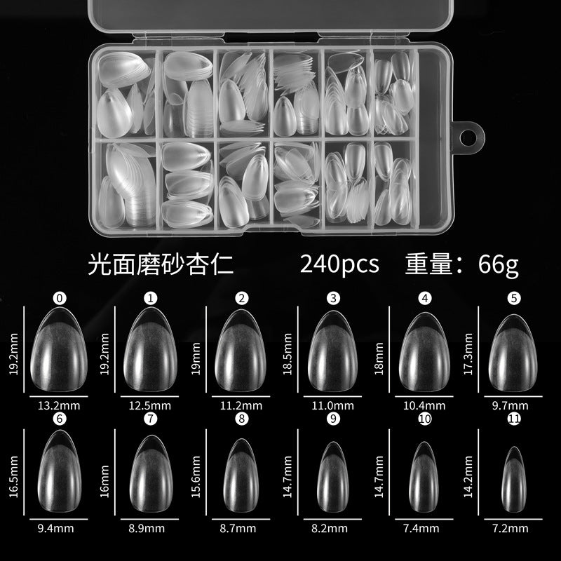240pcs Half Cover Almond Pre-filed Nail Tips Half Matte XS Press on Fake Nail Extension for Small Tiny Nail Bed 12 Sizes in Box