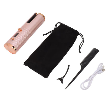 Cordless Automatic Hair Curler Fast Heating USB Rechargeable Portable Curling Wand with Digital Display for Hair Styling