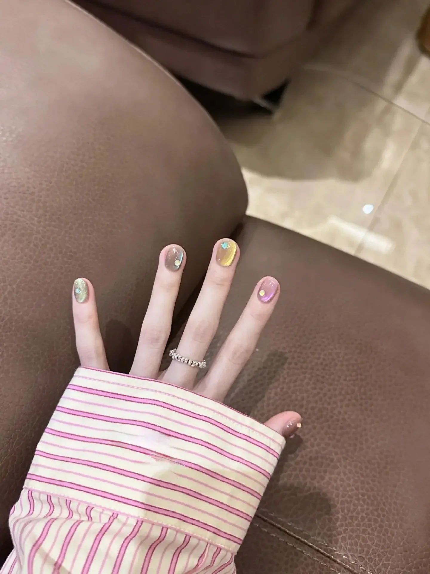 10Pcs Cat Eye Handmade Press on Nails Candy Color Fake Nails Summer Cute Wearable Stick-on Nails Full Cover False Nail Tools