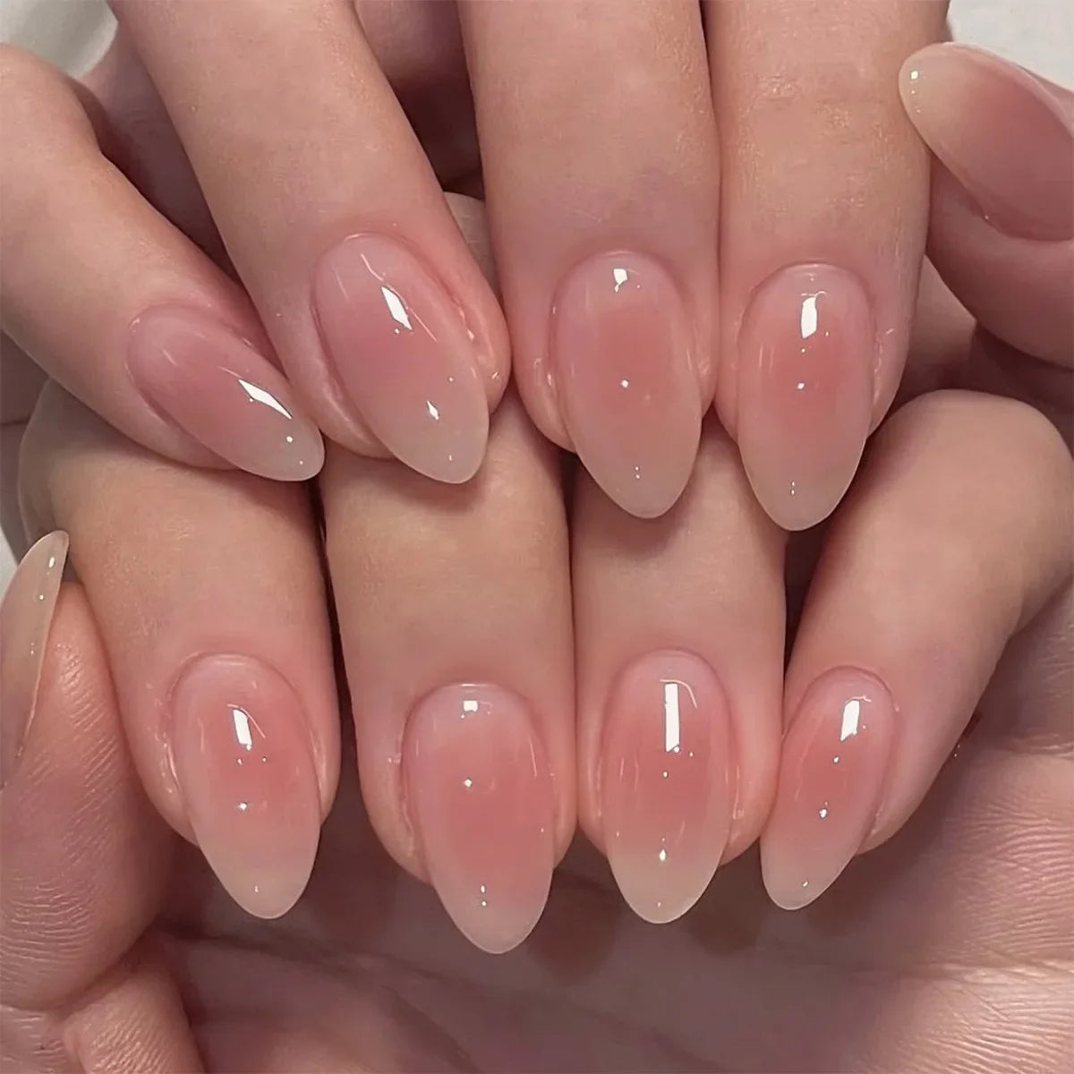 24Pcs Orange Gradient Almond Fake Nails Detachable Simple Pure Color Press On Fake Nails Tips With Glue Long y2k Pink Nails