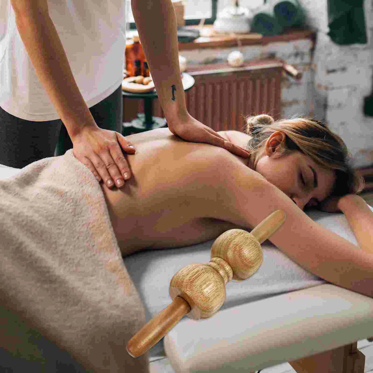 Oak Shoulder Massage Roller Stick Handheld Health Care Tool Muscle Relief Portable Lightweight Body Massaging Fitness