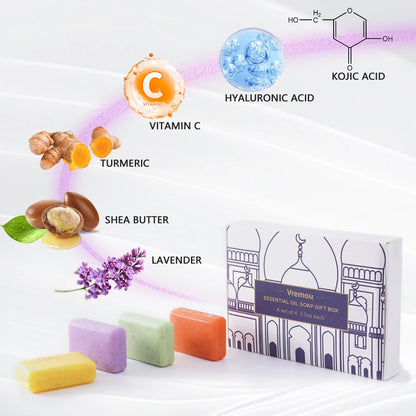 4 Pack Of Natural Plant Essential Oil Soap, Kojic Soap, Turmeric Soap, Moisturizing Cleansing Soap - Bath Body Soap Gift Box