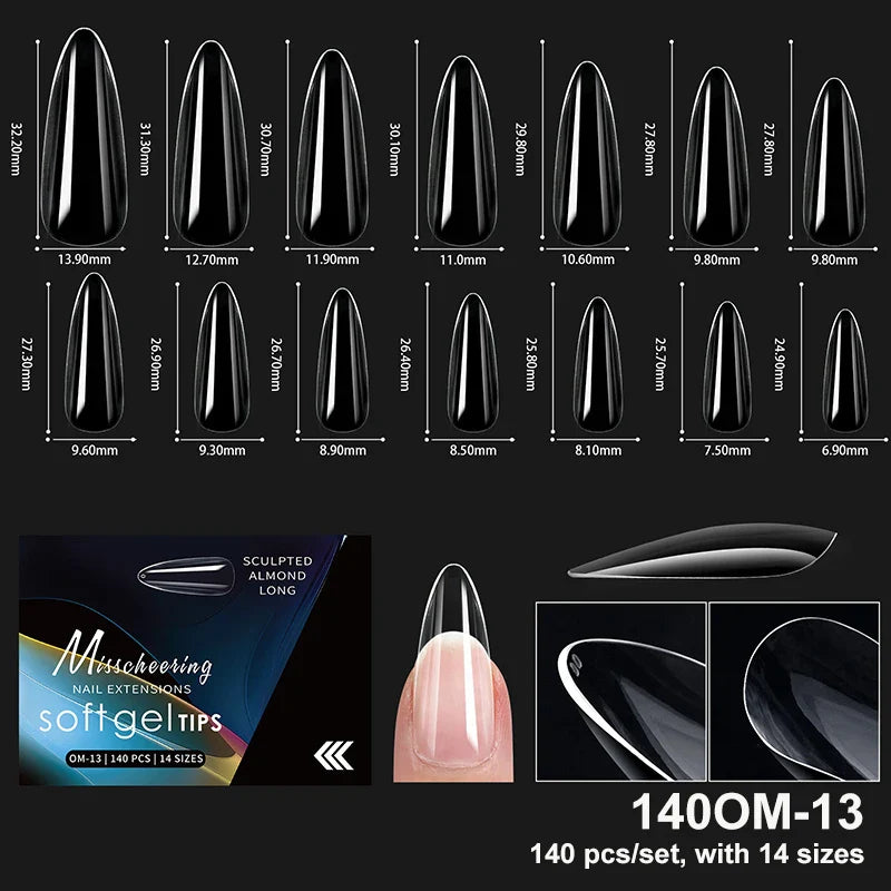 Luxury Acrylic False Nail Tips Almond Coffin Full Cover Super Clear Square Artificial Extension Soft Gel Tip Salon Manicure Tool