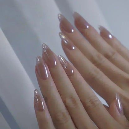 24pcs/Box Long Coffin False Nails Art Rose with Glue Wearable Nude Pink White Color Jelly Nails Tips Full Cover Press on Nails
