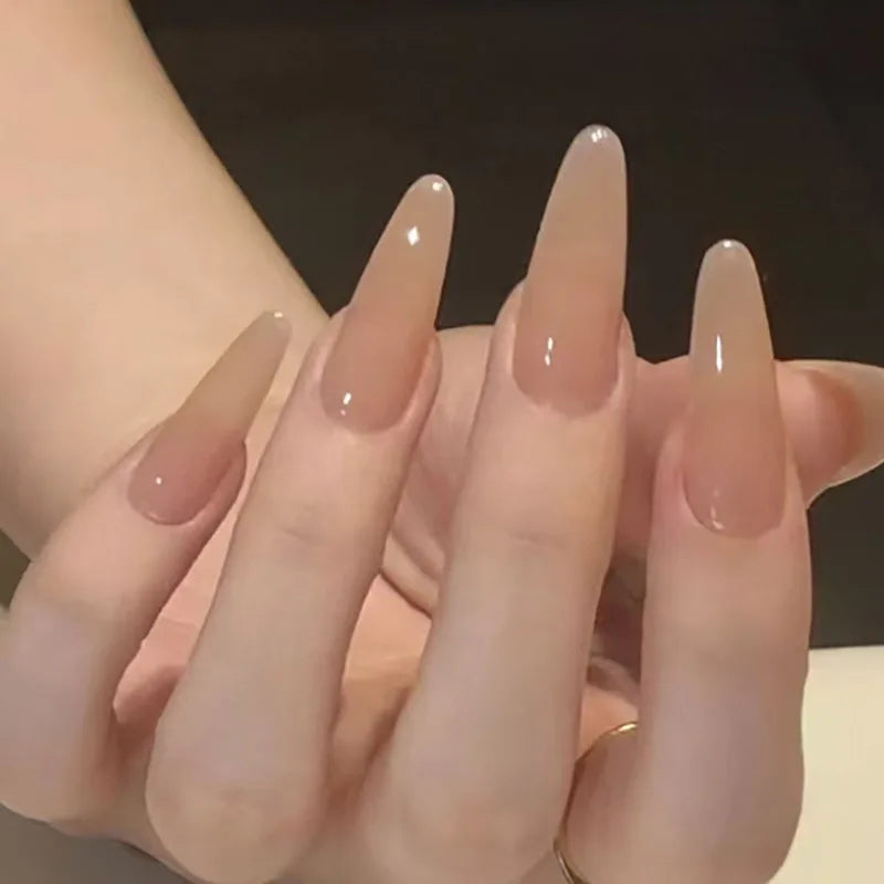 Long Coffin Press on Nails Nude Color Ballerina Fake Nails Light Pink Charms Manicure Women Girls Full Cover False Nails Tips