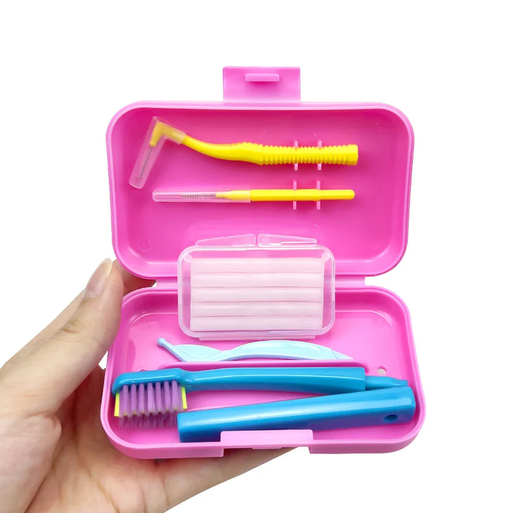 1 Box Dental Cleaning Care Kits Portable Travel Oral Teeth Cleaning Set Detachable Toothbrush Interdental Brush Storage Case