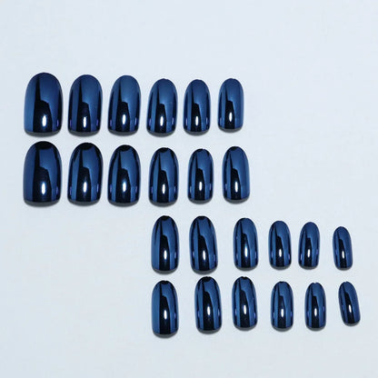 24pc/set Medium almond fake nails metallic mirror red black purple blue golden tips faux ongles y2k press on acylic false nail