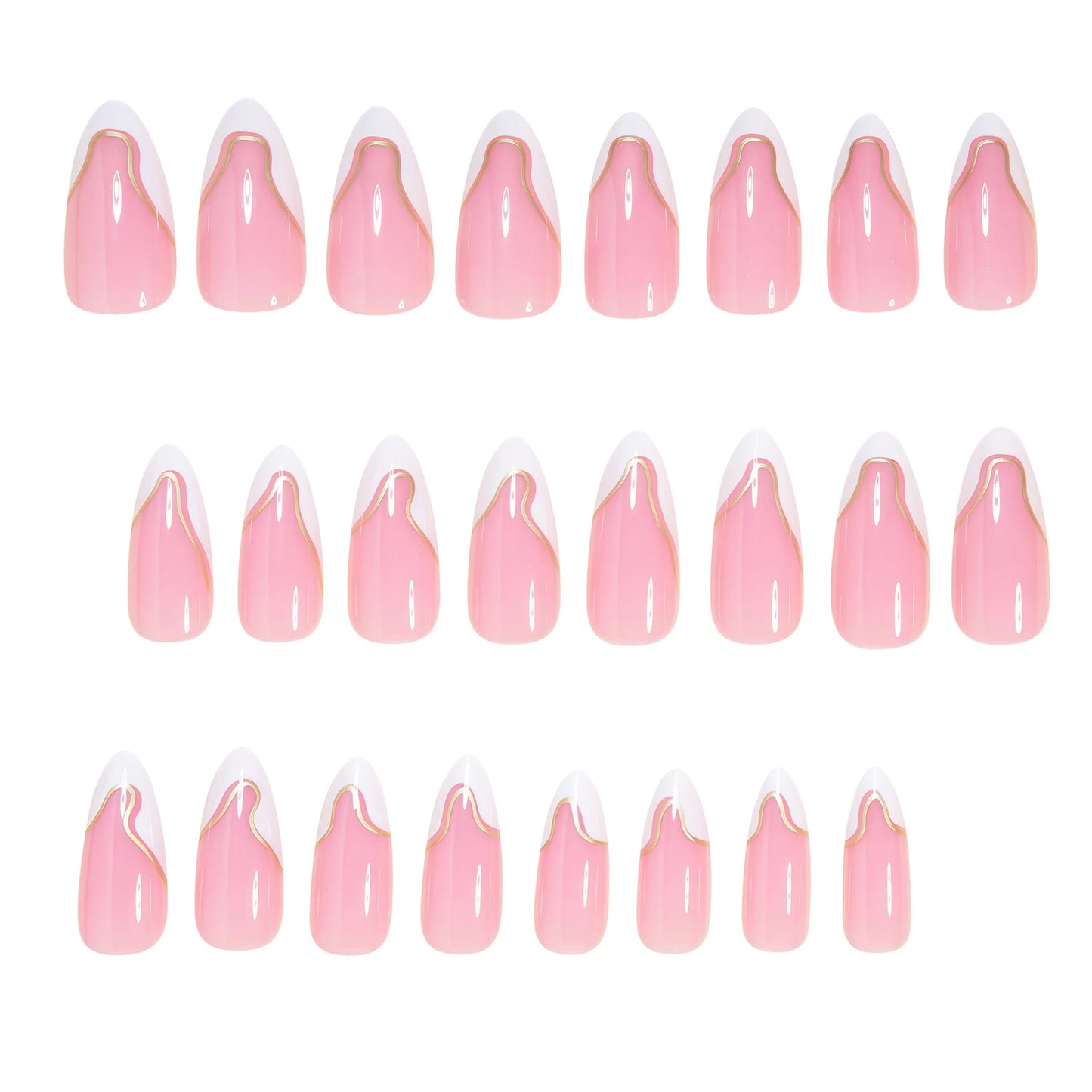 24pcs/set Medium fake nails for women girls white red golden french frame strips Square almond nail tips press on false nail art