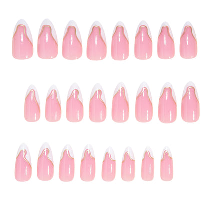 24pcs/set Medium fake nails for women girls white red golden french frame strips Square almond nail tips press on false nail art