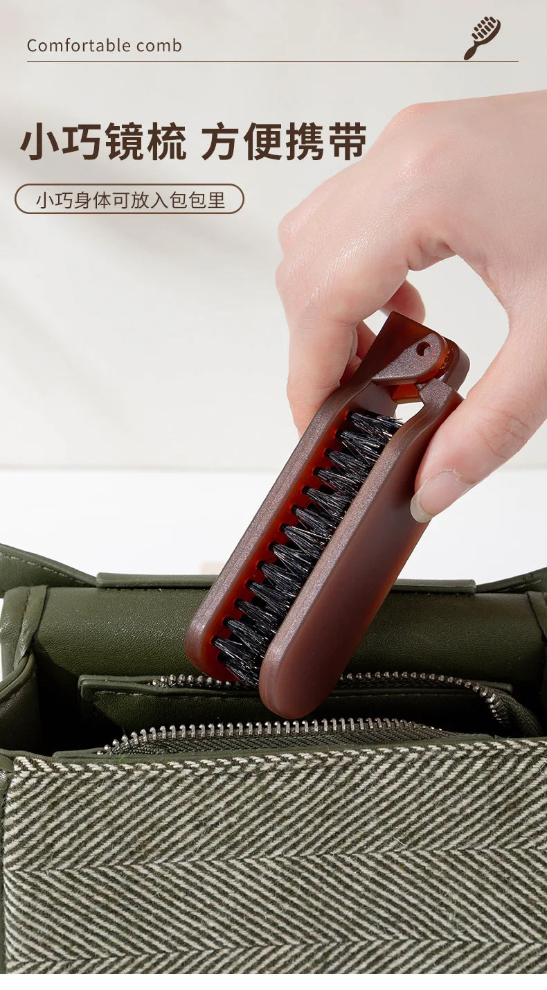 1Pc Foldable Bristle Comb with Mirror Mane Bristle Hair Brush Portable Pocket Collapsible Travel Massage Salon Hair Styling Tool
