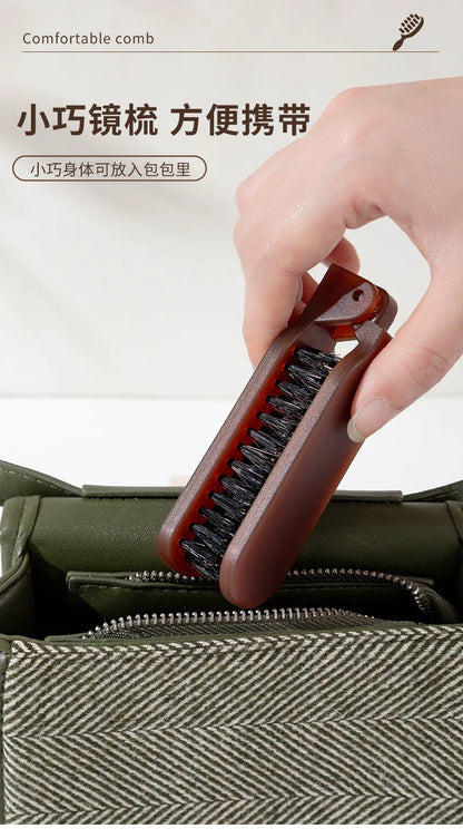 1Pc Foldable Bristle Comb with Mirror Mane Bristle Hair Brush Portable Pocket Collapsible Travel Massage Salon Hair Styling Tool