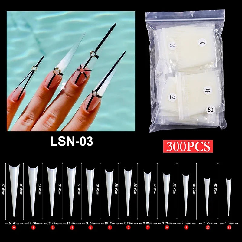 Super Long Sharp Nail Tips Fake Natural Transparent False Nails Durable Extension Acrylic UV Gel Manicure Salon Tools Supplies