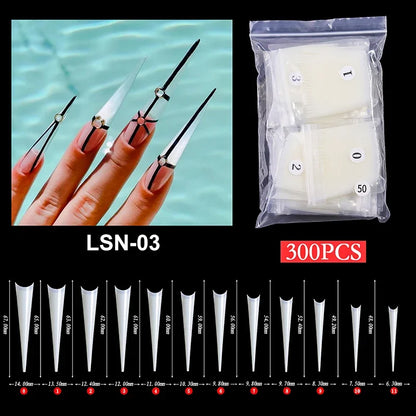 Super Long Sharp Nail Tips Fake Natural Transparent False Nails Durable Extension Acrylic UV Gel Manicure Salon Tools Supplies