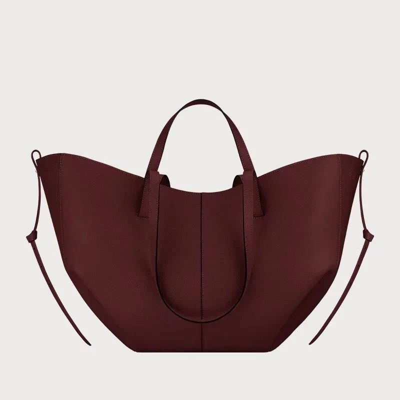 Y2K - French Luxury Large Capacity Women's Handbag, Leather Pleated Wing Bag, One Shoulder Underarm Handbag