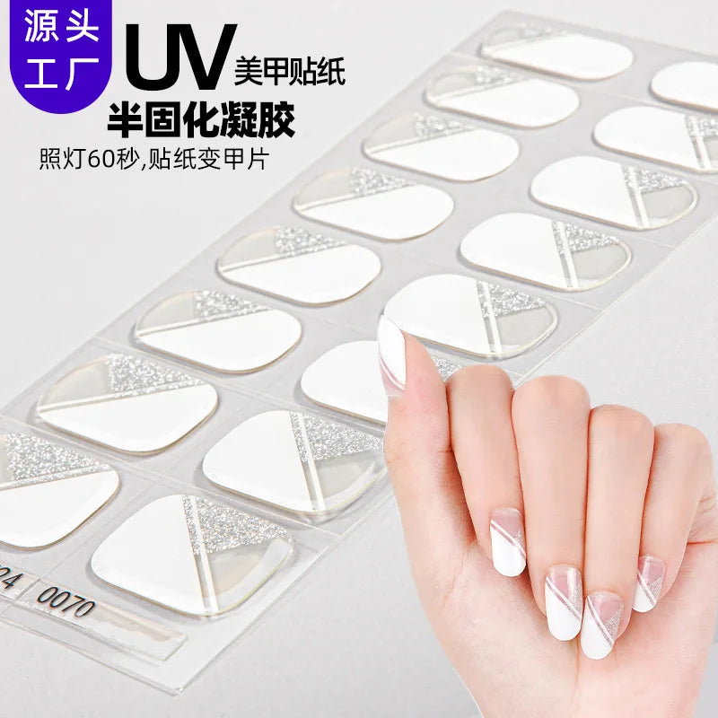 Semi-Cured Nail Wraps Autocollants Pour Ongles UV Adhesive Full Cover Stickers for Nails Lamp Need Press On Nails DIY Manicure