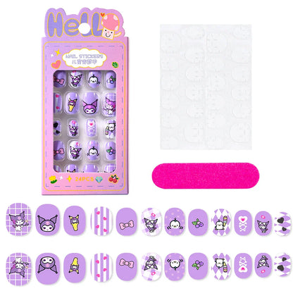 12pcs Kids 3D Stereo Sanrio Fake Nails Patch Sweet Girls Cute Cartoon Hello Kitty press on nails Kuromi Child Wearable FalseNail