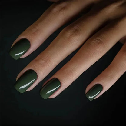 Solid Color Wearable Nail Art Fashion Red Blue Rose Pink Square Shape Finished False Nails Press on Nails with Glue Wholesale