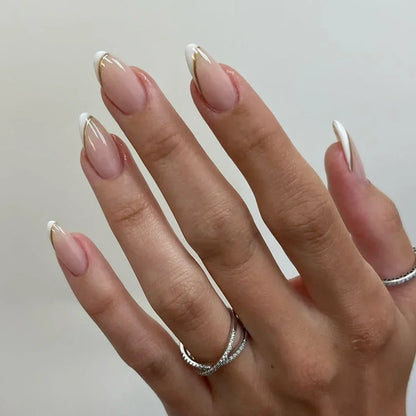 Silver Glitter Powder White Simple Red Lips Gold Almond Fake Nails Art False Nails Charms Tip Punk Press on Nails Manicure Tools