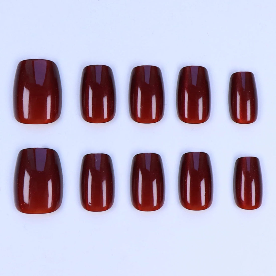 10PCS S/M/L red cat eye short square fake nailsart set with removable fake nails for festivals