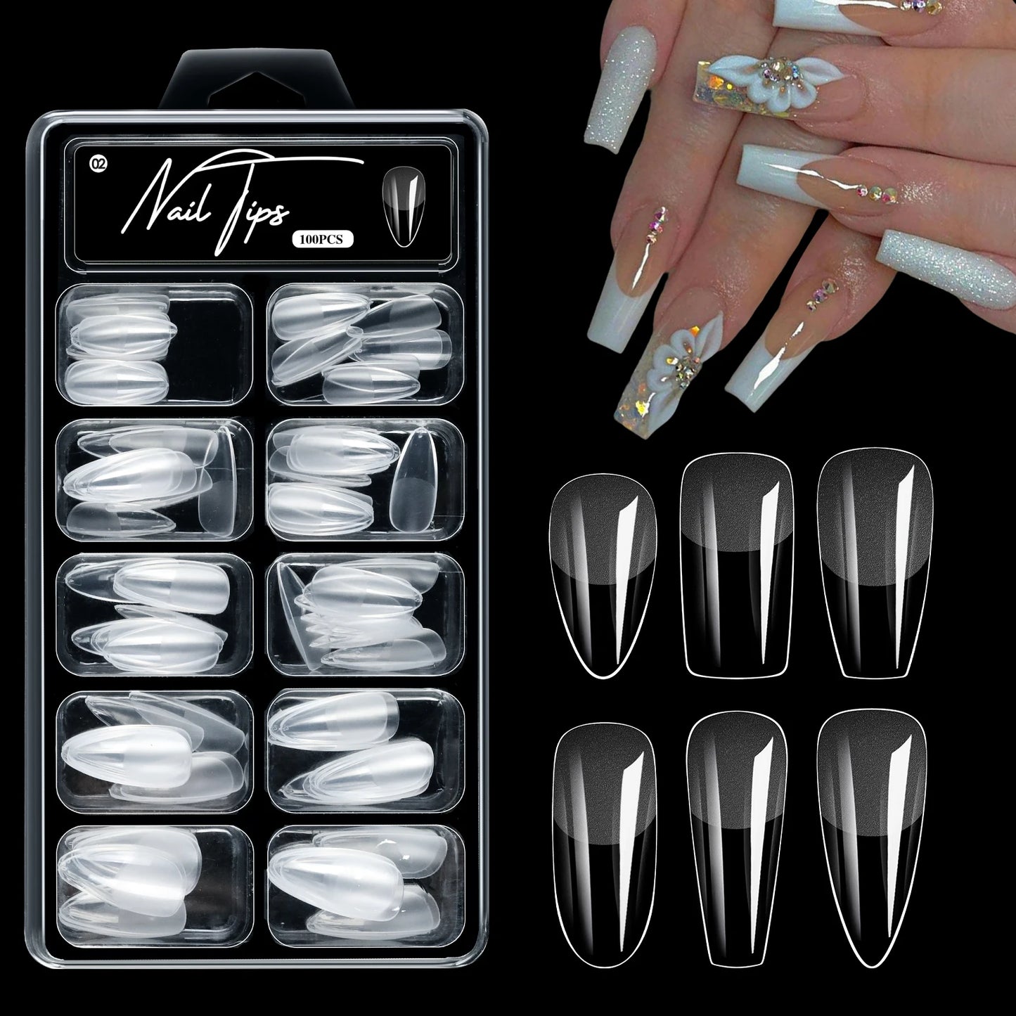 100Pcs Almond Coffin Soft Gel Nails Tips Half-frosted Full Cover Press On Nails Soak Off Gel Nail Extension Tips Capsule