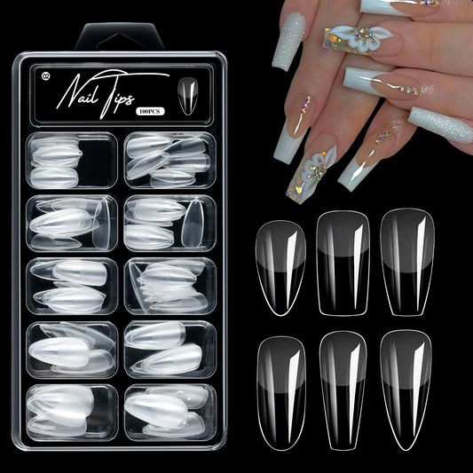 100Pcs Almond Coffin Soft Gel Nails Tips Half-frosted Full Cover Press On Nails Soak Off Gel Nail Extension Tips Capsule