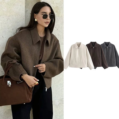Autumn Jackets Women's 2025 New Coats Chic Loose Lapel Warm Street Women's Jackets Simple Casual Joker Youth Outerwear