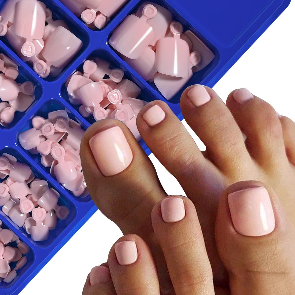 100/120pcs False Toenails French Short Square Full Cover Fake Toe Nails Acrylic Pink Clear White Press on Toenails For Women